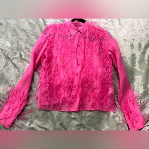 J. Crew Bright Pink Feathered Shirt